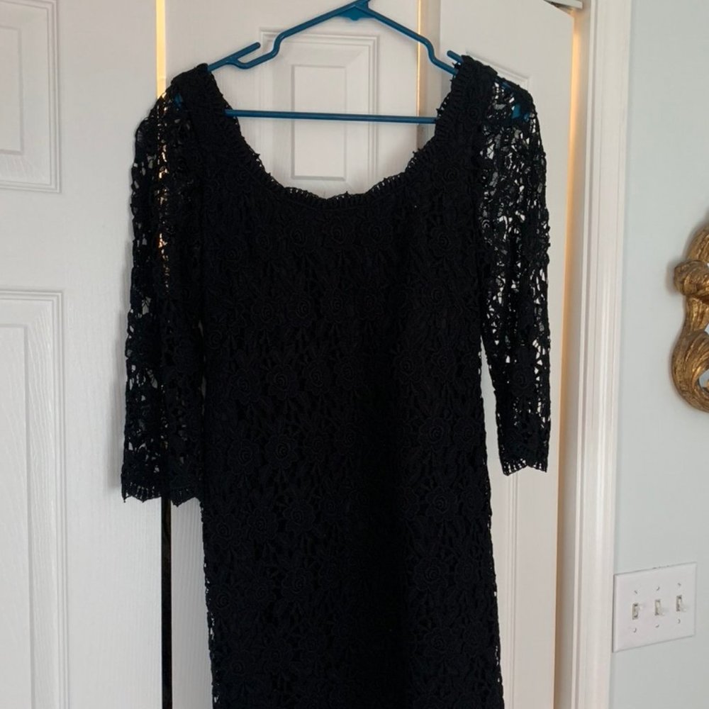 Scoop Neck Black Lace Dress - Size 6